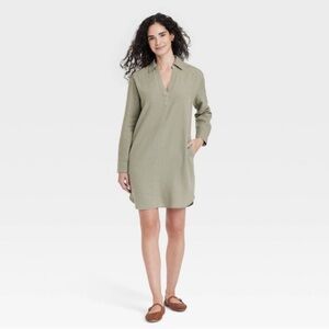 Universal Thread Women's Olive Green Long Sleeve Popover Mini Shirtdress 3X